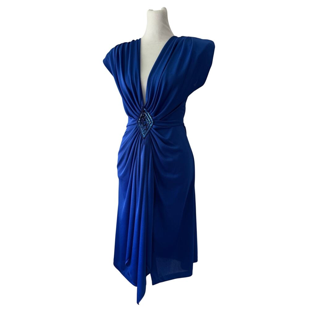 Vintage ‘90s Climax Karen Okada for David Howard Royal Blue Ruched Waist Dress